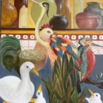 Bestiaire et poteries de cuisine , M. Dalivoust, huile sur toile, 72x60