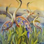 Les Hérons, G. Lehuen, Aquarelle, 65x50